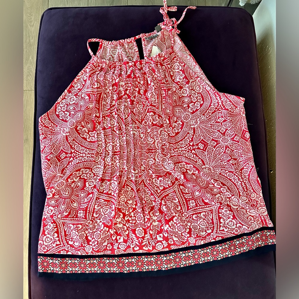 Never worn - Sleeveless Red, White & Blue Trim Top